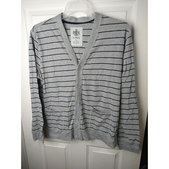 Express Men's V Button Front Striped Long Sleeve Sweater. Size L - Picture 1 of 9